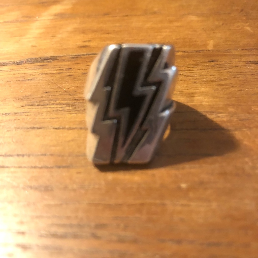 Lightning Bolt Silver Biker Ring - image 1
